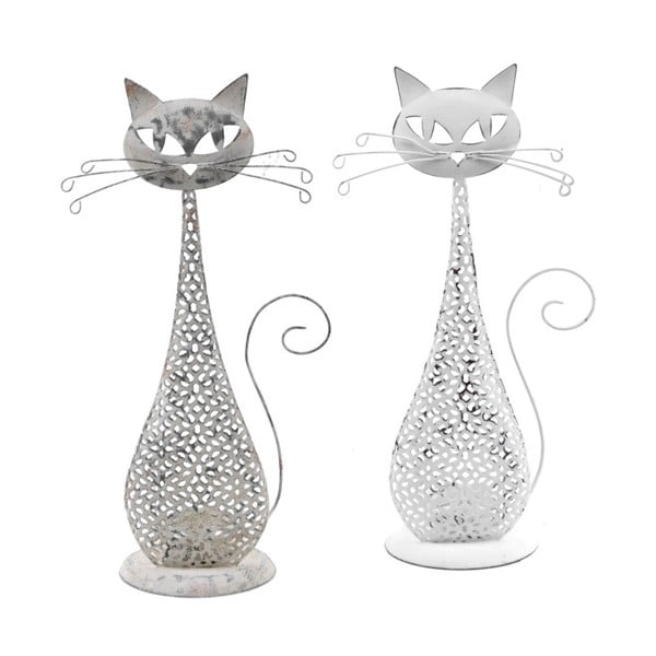 Zestaw 2 małych świeczników metalowych w kształcie kotka Ego Dekor, 15x27,5 cm
