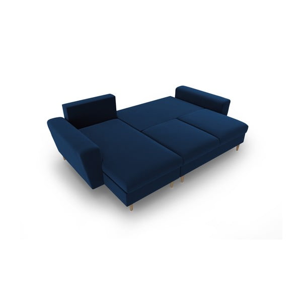 Niebieski aksamitny rozkładany narożnik ze schowkiem Kyoto – Cosmopolitan Design-image-2