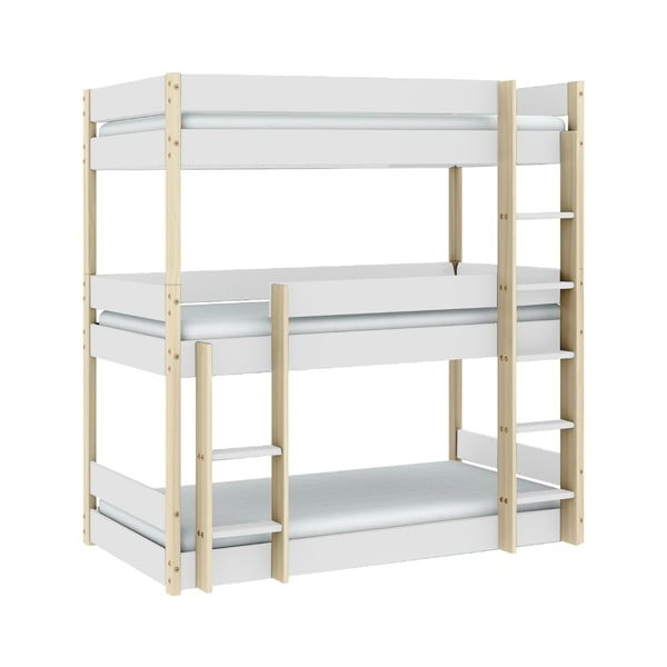 Biało-naturalne kolorze piętrowe łóżko dziecięce 90x190 cm Valka – Marckeric