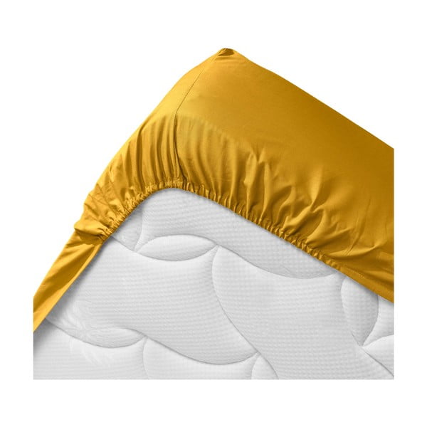 Żółte prześcieradło z bawełny organicznej z gumką 160x200 cm Biolina – douceur d'intérieur-image-3