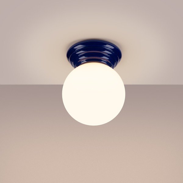 Niebieska lampa sufitowa ceramiczna ze szklanym kloszem ø 12 cm Farsa – Sollux-image-2