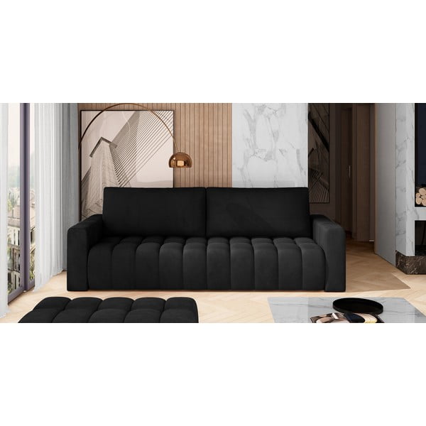 Czarna aksamitna rozkładana/ze schowkiem sofa 247 cm Lazaro – ELTAP-image-1