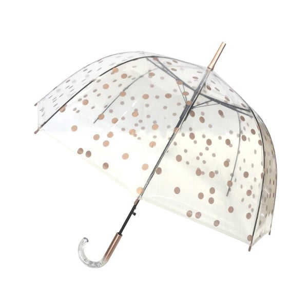 Przezroczysty parasol z detalami w złotym kolorze odporny na wiatr Ambiance Birdcage Dots, ⌀ 85 cm