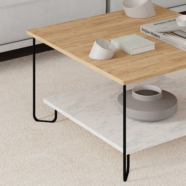 Stolik z blatem w dekorze dębu 80x80 cm Tonka – Marckeric-image-2