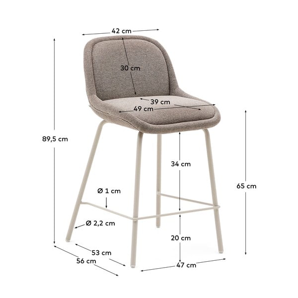Szarobeżowy hoker (wysokość siedziska 65 cm) Aimin – Kave Home-image-3