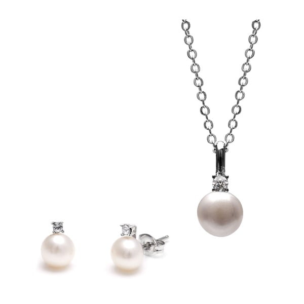 Zestaw naszyjnika i kolczyków z białą perłą i kryształami Swarovski GemSeller Clussi