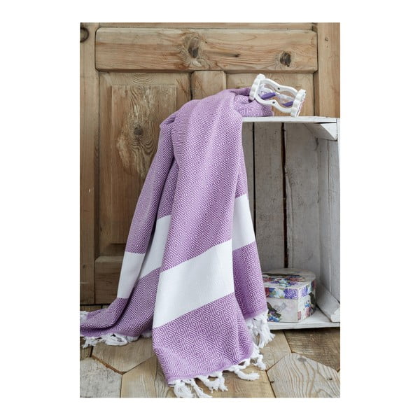 Fioletowy ręcznik Hammam Elmas, 100x180 cm