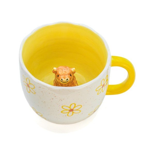 Żółto-kremowy porcelanowy kubek 350 ml Surprise Highland Cow – Sass & Belle-image-2