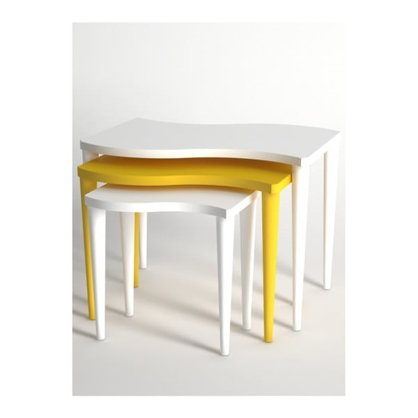 Zestaw 3 stolików w kolorze białym i żółtym Monte Gofrato