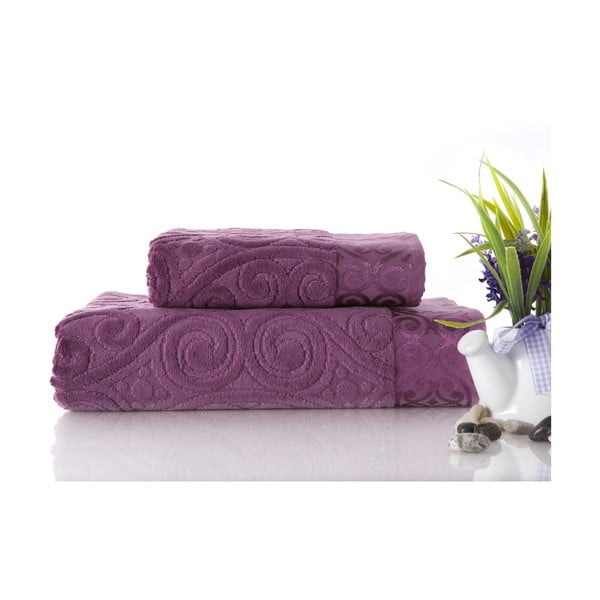 Zestaw 2 ręczników Hanzade Plum Color, 70x140 i 50x90 cm