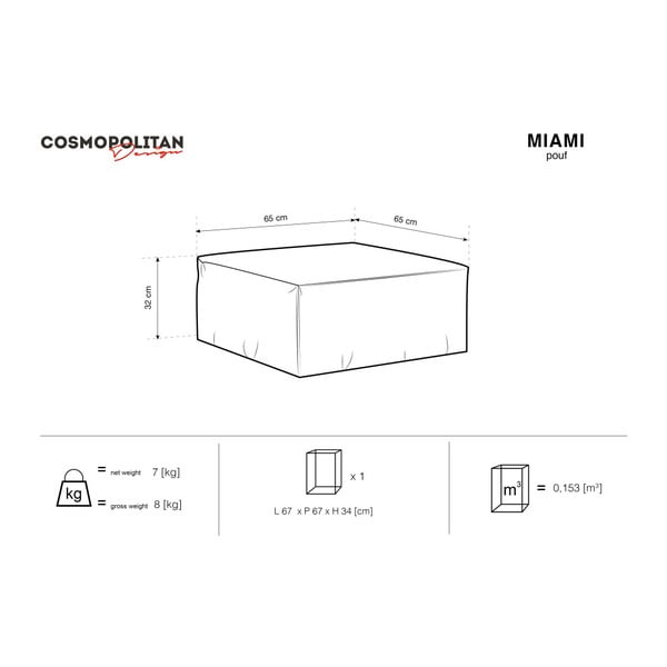 Ciemnoszary puf Cosmopolitan Design Miami, 65x65 cm-image-4