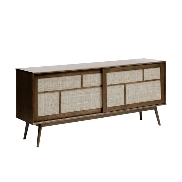 Ciemnobrązowa niska komoda w dekorze dębu z drzwiami przesuwnymi 180x80 cm Barrali – Unique Furniture-image-2