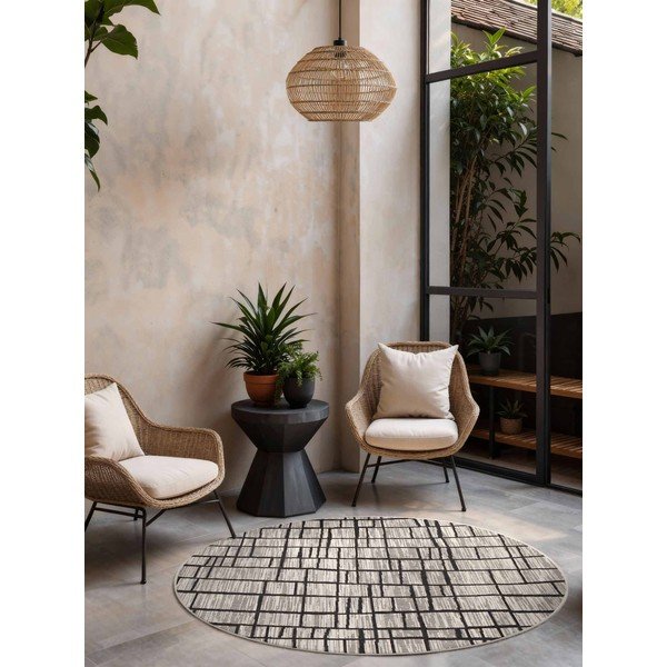 Czarny/kremowy okrągły dywan odpowiedni na zewnątrz ø 160 cm Haringey Crouch – Ted Baker-image-1