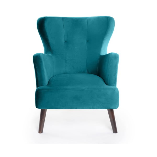 Turkusowy aksamitny fotel typu uszak Noemye – Bonami Selection-image-2