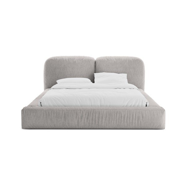 Jasnoszare tapicerowane łóżko dwuosobowe ze schowkiem i stelażem 200x200 cm Martina – Micadoni -image-4