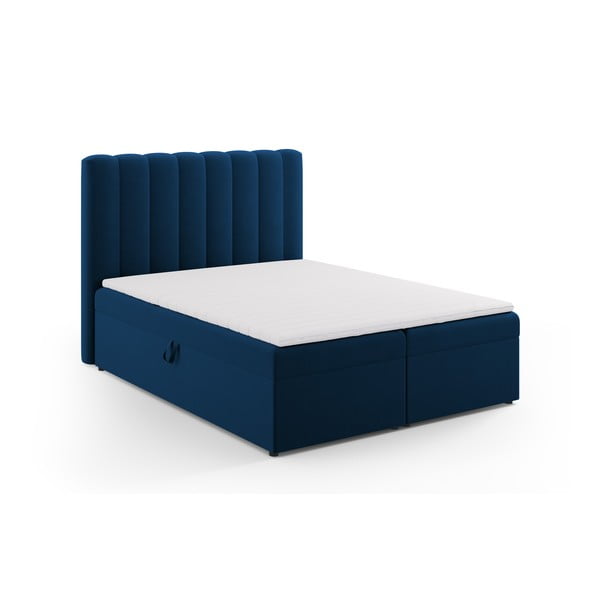 Ciemnoniebieskie łóżko boxspring ze schowkiem 160x200 cm Gina – Milo Casa