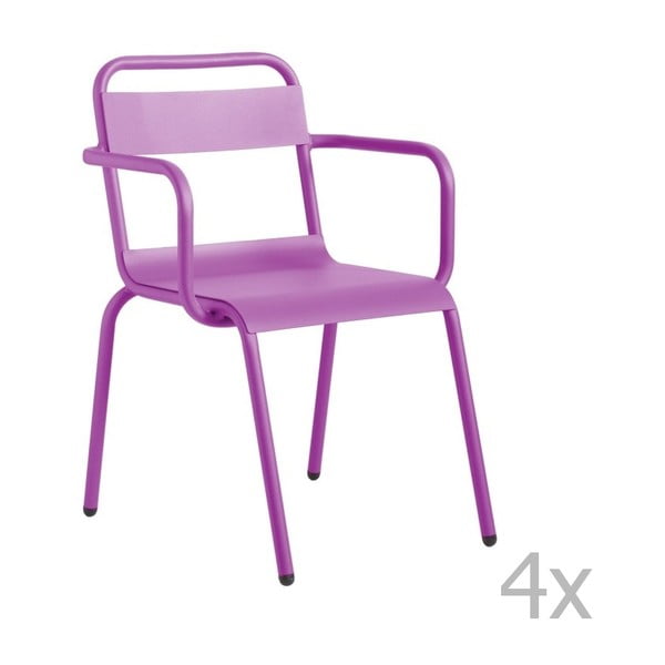 Zestaw 4 fioletowych krzeseł ogrodowych z podłokietnikami Isimar Biarritz