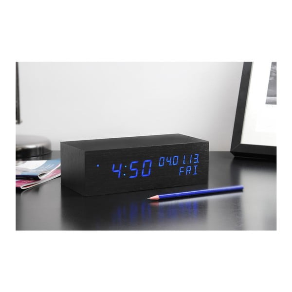 Budzik Square Click Clock z niebieskim LED, czarny-image-2