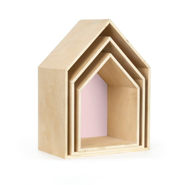 Zestaw 3 różowych półek w kształcie domku Little Nice Things Casa