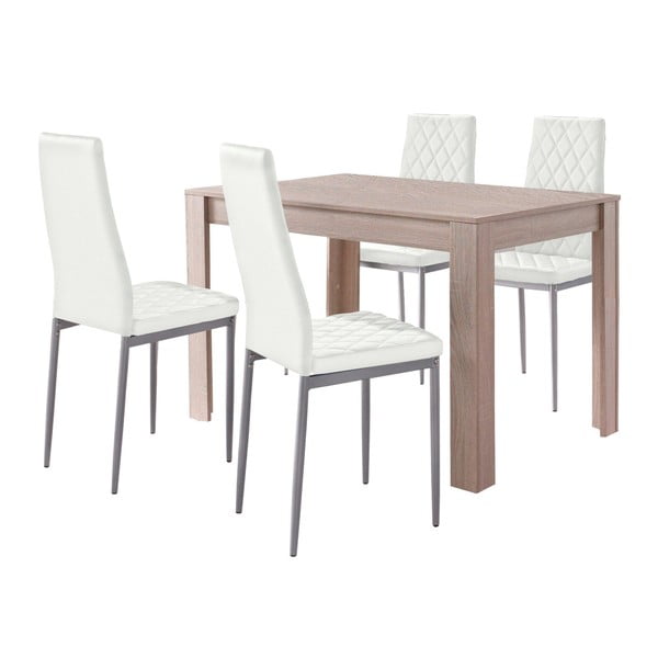 Komplet stołu do jadalni w dębowym dekorze i 4 białych krzeseł do jadalni Støraa Lori and Barak, 120x80 cm