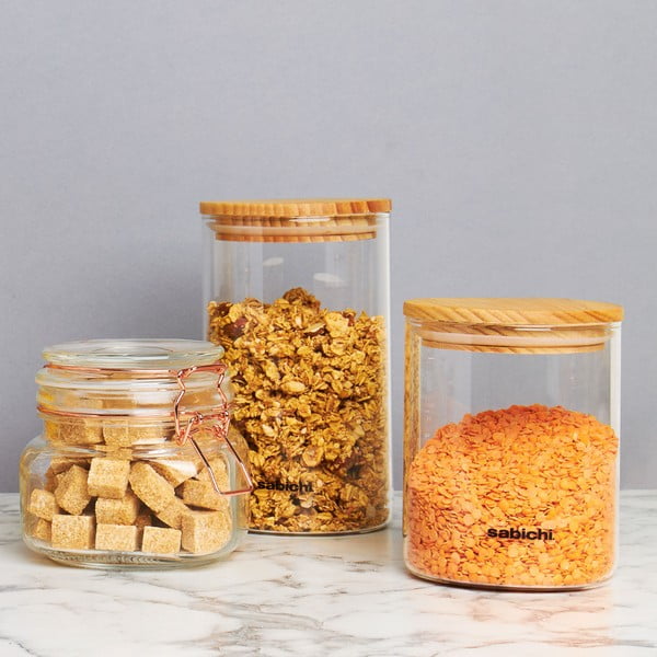 Szklany słoik z drewnianym wieczkiem na żywność Sabichi, 1,2 l-image-1