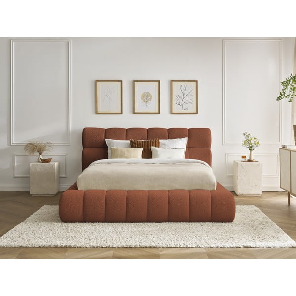 Pomarańczowe tapicerowane łóżko dwuosobowe ze schowkiem i stelażem 180x200 cm Mont Blanc – Bobochic Paris-image-1
