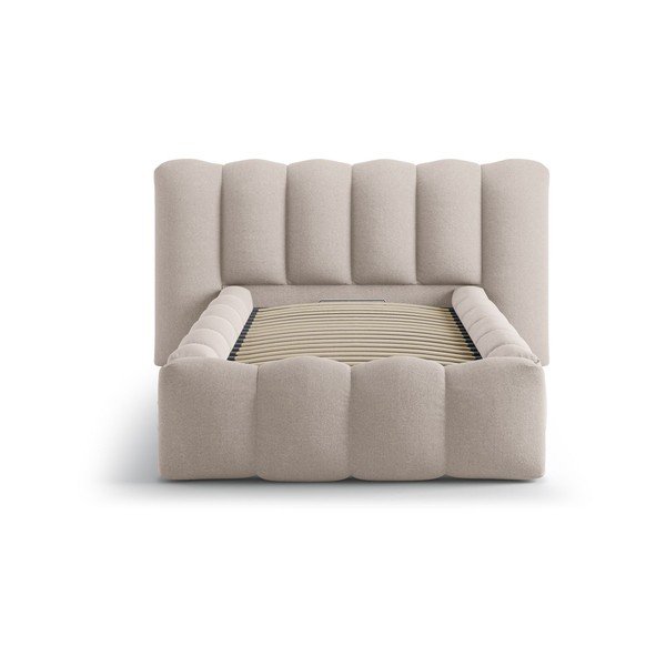 Jasnobrązowe tapicerowane łóżko jednoosobowe ze schowkiem i stelażem 90x200 cm Lupine – Micadoni -image-3