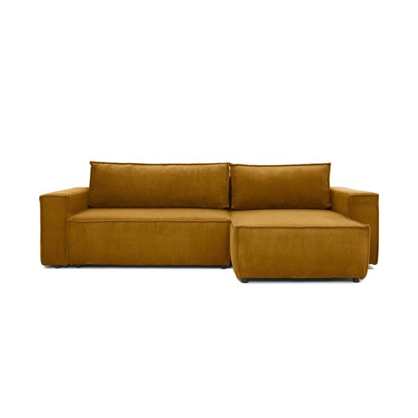 Musztardowożółty sztruksowy rozkładany narożnik wielofunkcyjny Bonami Selection Bowie-image-2