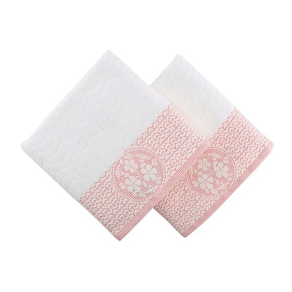 Zestaw 2 biało-różnowych ręczników z bawełny Armada, 90x50 cm