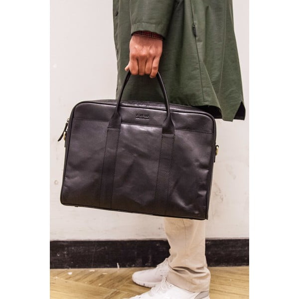 Skórzana torebka na laptop The Harvey, czarna-image-1