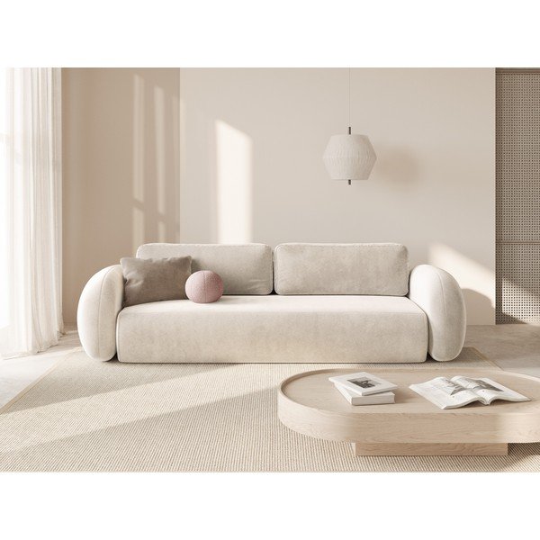 Kremowa aksamitna rozkładana/ze schowkiem sofa 262 cm Tonale – Cosmopolitan Design-image-1