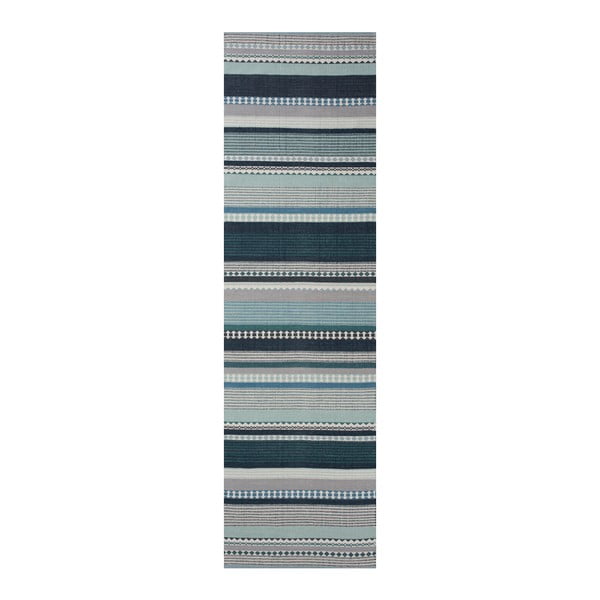 Niebieski dywan bawełniany Linie Design Hibiscus, 80x280 cm