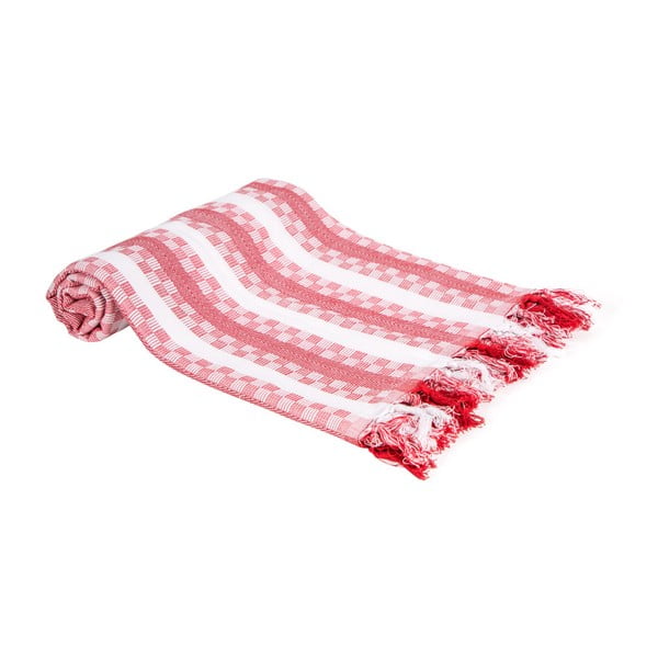 Czerwony ręcznik kąpielowy tkany ręcznie Ivy's Hande, 100x180 cm