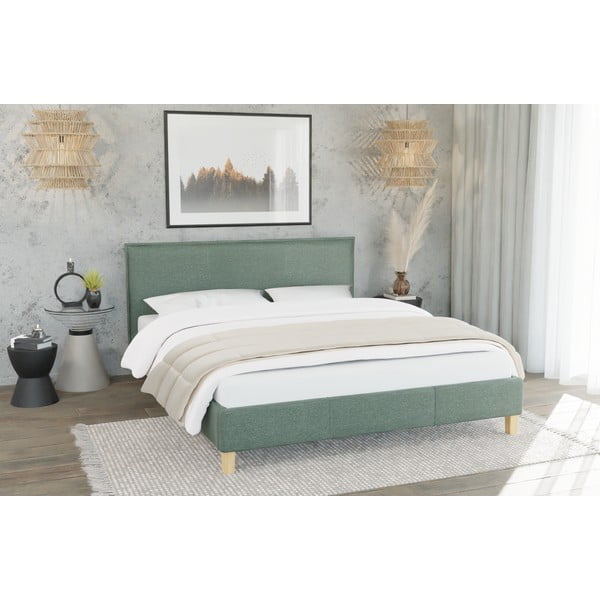 Zielone tapicerowane łóżko dwuosobowe ze stelażem 160x200 cm Tina – Ropez-image-2