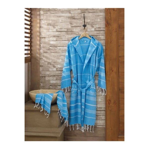 Komplet niebieskiego szlafroka i ręcznika Sultan Blue, rozmiar S/M