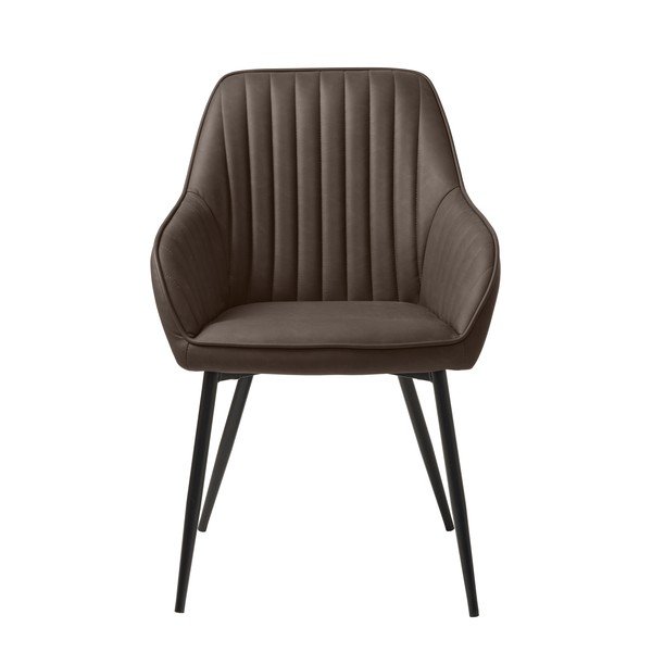 Ciemnobrązowy tapicerowany fotel jadalniany z podłokietnikami Melfort – Unique Furniture-image-1