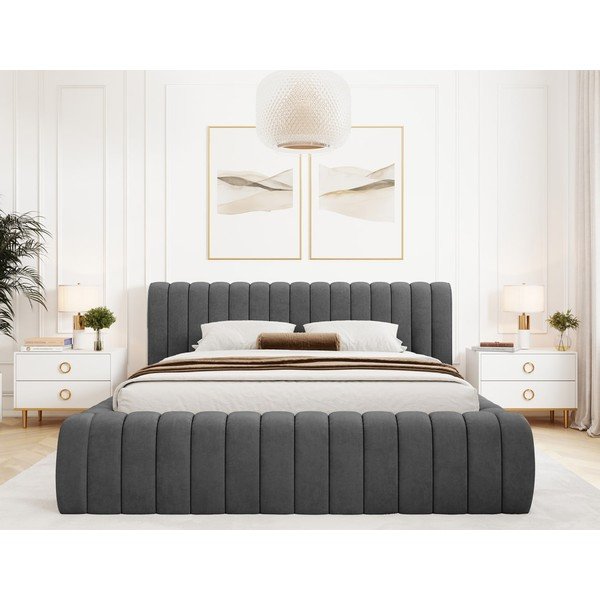 Ciemnoszare tapicerowane łóżko dwuosobowe ze schowkiem ze stelażem 140x200 cm Carilla – ELTAP-image-3