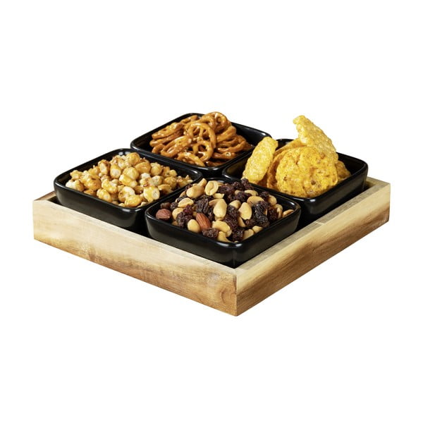 Czarne ceramiczne miski do serwowania z tacą 4 szt. Elo – Wenko-image-4