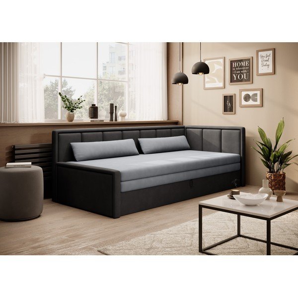 Ciemnoszara rozkładana/ze schowkiem sofa z tkaniny szenilowej 214 cm Fulgeo – ELTAP-image-1