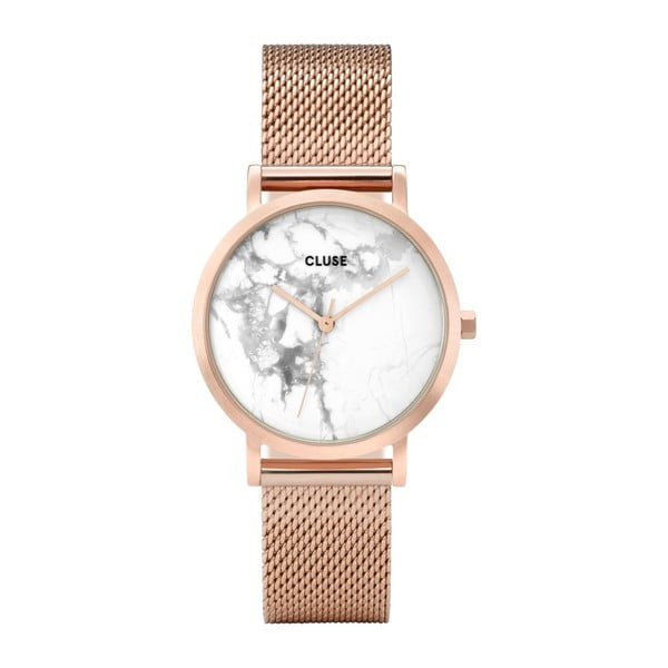 Zegarek ze stali nierdzewnej w kolorze różowego złota z marmurowym cyferblatem Cluse La Roche Petite