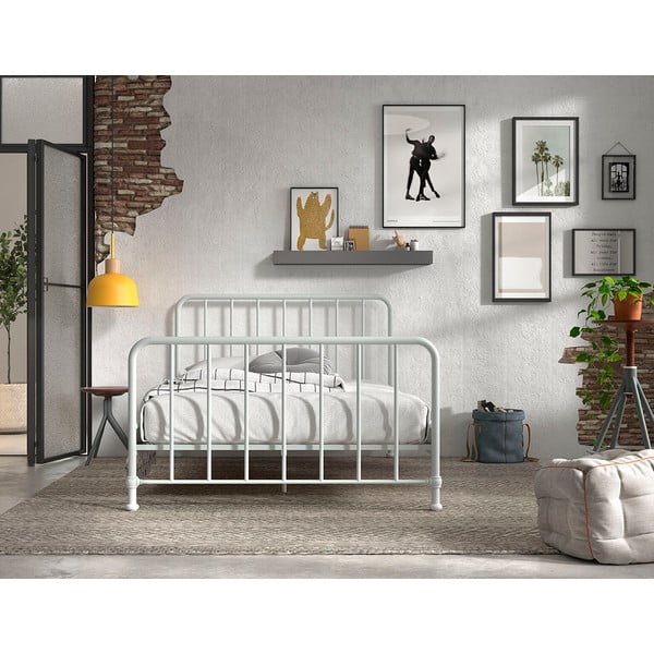 Białe metalowe łóżko dwuosobowe ze stelażem 140x200 cm BRONXX – Vipack-image-3