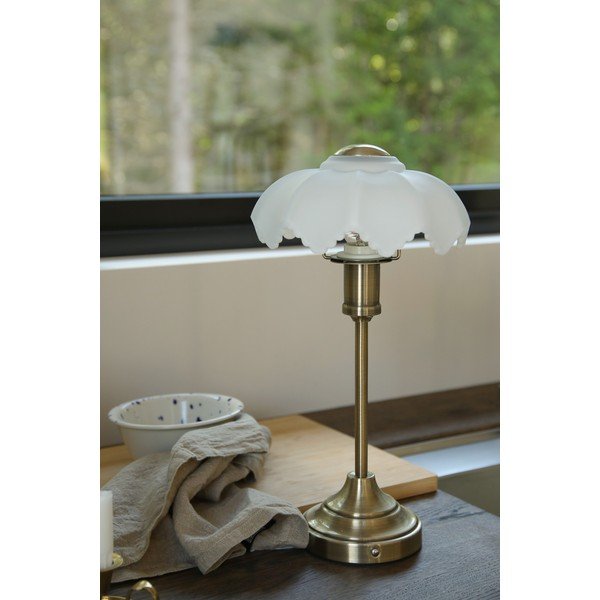 Biała/w kolorze mosiądzu szklana lampa stołowa ze ściemniaczem/przenośna (wysokość 35 cm) Kurage – Markslöjd-image-1