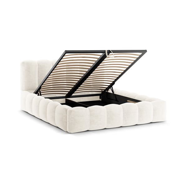 Kremowe tapicerowane łóżko dwuosobowe ze schowkiem i stelażem 180x200 cm Lupine – Micadoni Home-image-2