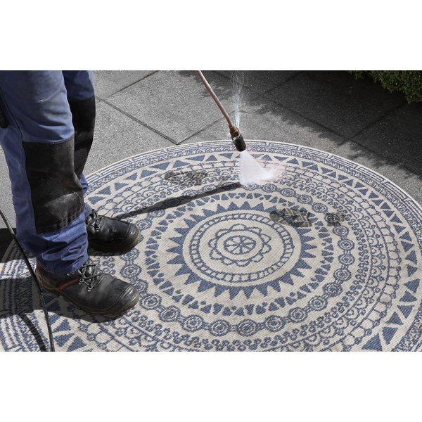 Niebiesko-kremowy dywan odpowiedni na zewnątrz NORTHRUGS Coron, ø 140 cm-image-4
