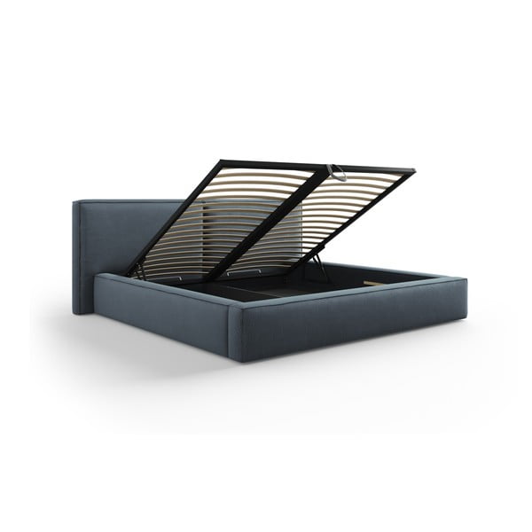 Ciemnoniebieskie tapicerowane łóżko dwuosobowe ze schowkiem i stelażem 200x200 cm Arendal – Cosmopolitan Design-image-3
