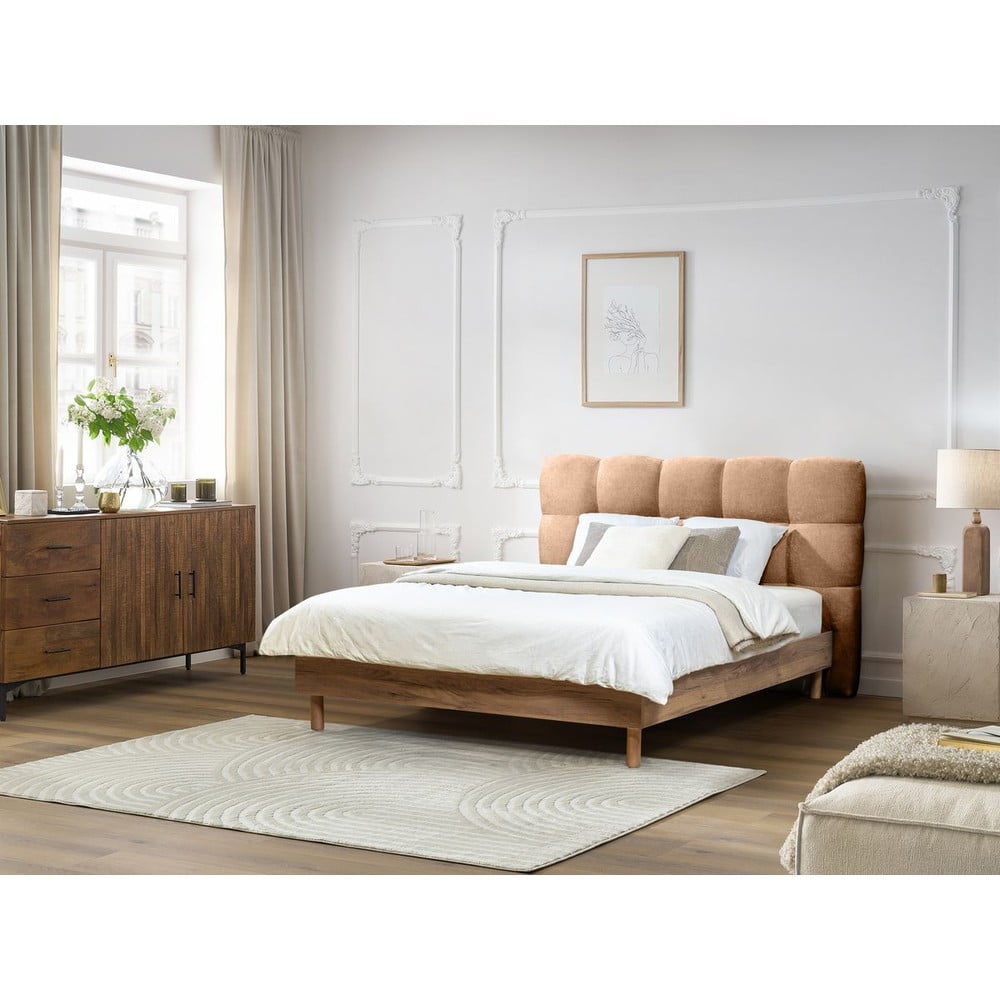 Jasnoróżowe tapicerowane łóżko dwuosobowe ze stelażem 160x200 cm Kumo – Bobochic Paris (zdjęcie 8)