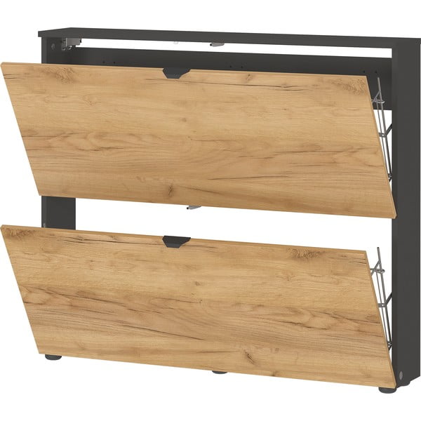 Antracytowo-naturalna uchylna szafka wisząca na buty w dekorze dębu 100x85x19 cm Renell – Germania-image-4