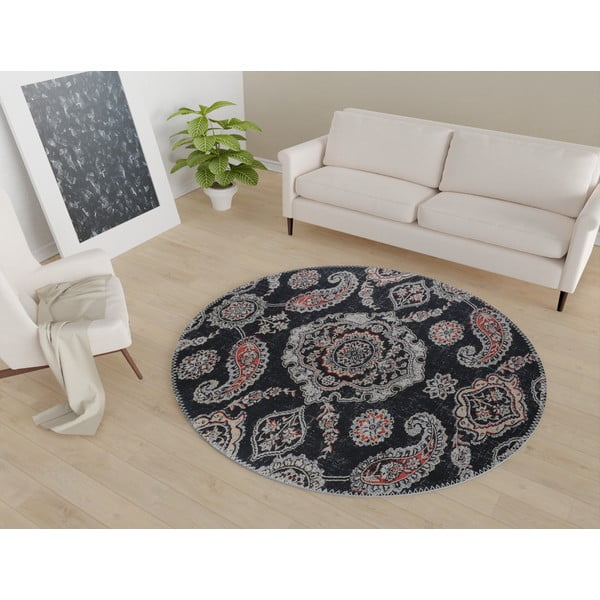 Czarny okrągły dywan odpowiedni do prania ø 100 cm – Vitaus-image-1