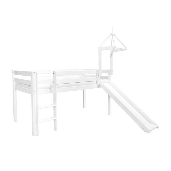 Białe łóżko dziecięce z litego drewna bukowego ze zjeżdzialnią Mobi furniture Tom, 200x90 cm