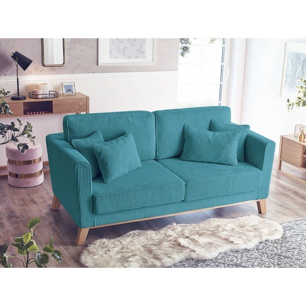 Turkusowa sztruksowa sofa 186 cm – Bobochic Paris-image-1